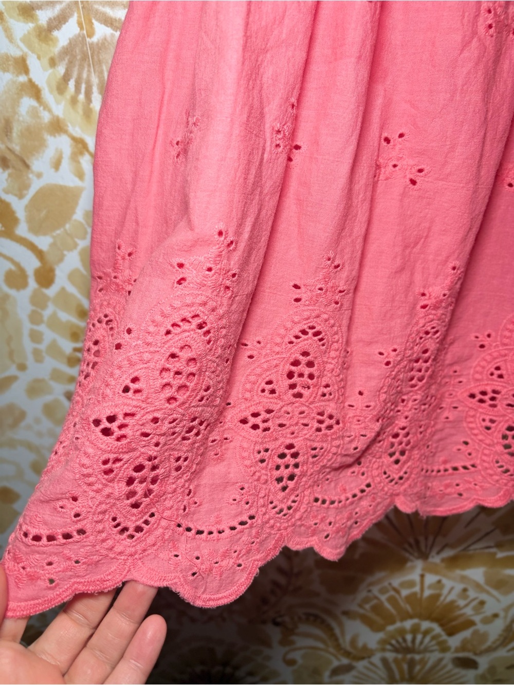 New York & Company Coral Eyelet Lace Crochet Blouse|Boho Smocked Sleeveless Top - Picture 8 of 11